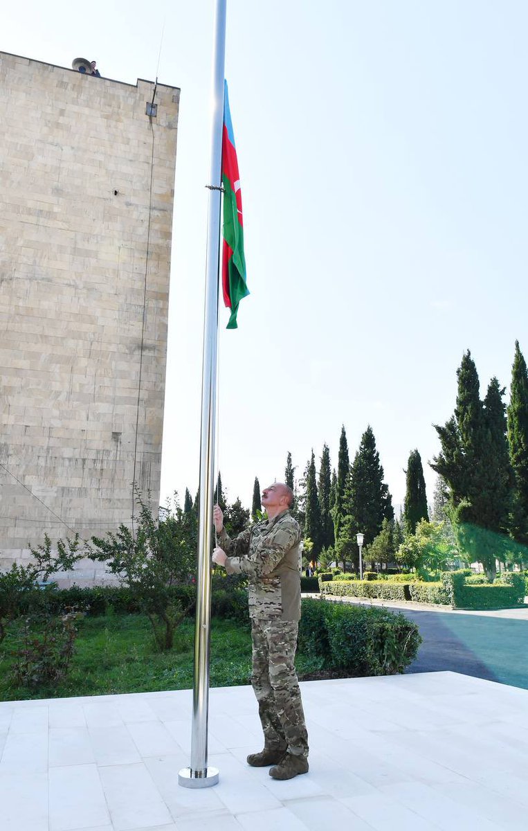 CaliberEnglish's tweet photo. On October 15, #President Ilham #Aliyev has raised the national #flag of the Republic of #Azerbaijan in the city of #Aghdara.   #CaliberAz https://t.co/GARvkr0jf3