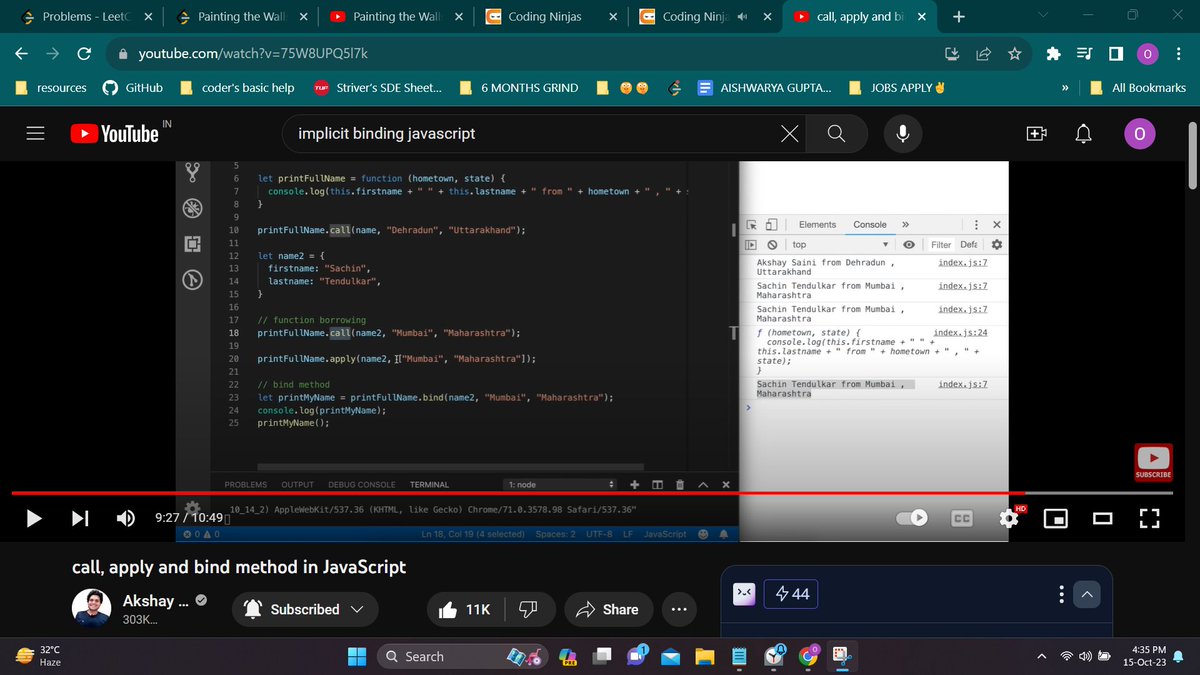 Aishwarya_1007's tweet image. Was scratching my head in order to learn call, apply  and bind 😓
Then went to Youtube and  learnt
 "call, apply and bind method in JavaScript 🔥" 
From
@akshaymarch7
 
Seriously the video was to the point and everything was Beautifully explained ❤️
#NamasteJavascript