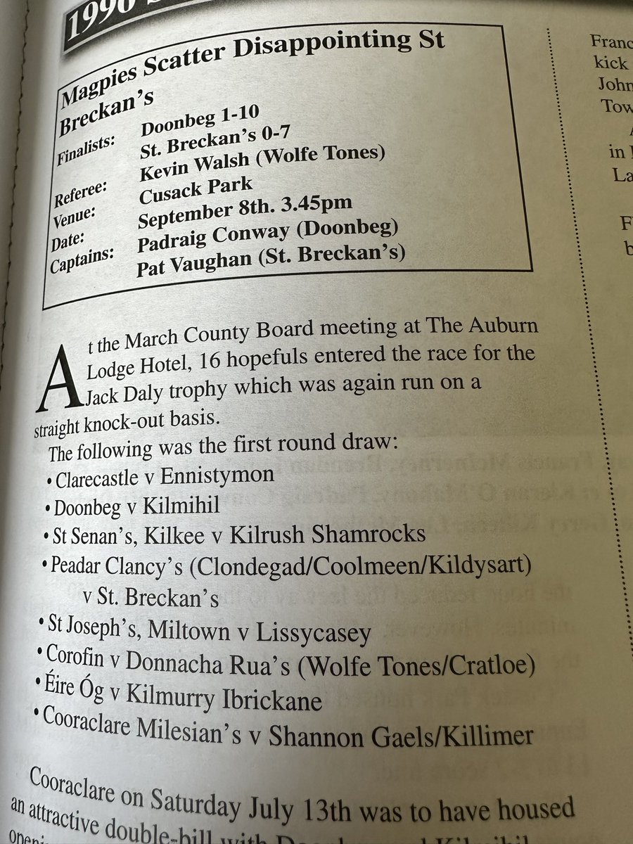 DGarrihy's tweet photo. So the last time @StBreckansGAA were in the Clare County final @CratloeGAAClub were also in the championship as part as an amalgamation with @wtnsgaa . Donnacha Rua’s only lost by 2 points to eventual champions @DoonbegFootball in the 1/4 final. Best of luck to all today https://t.co/XdaSLnHvhH