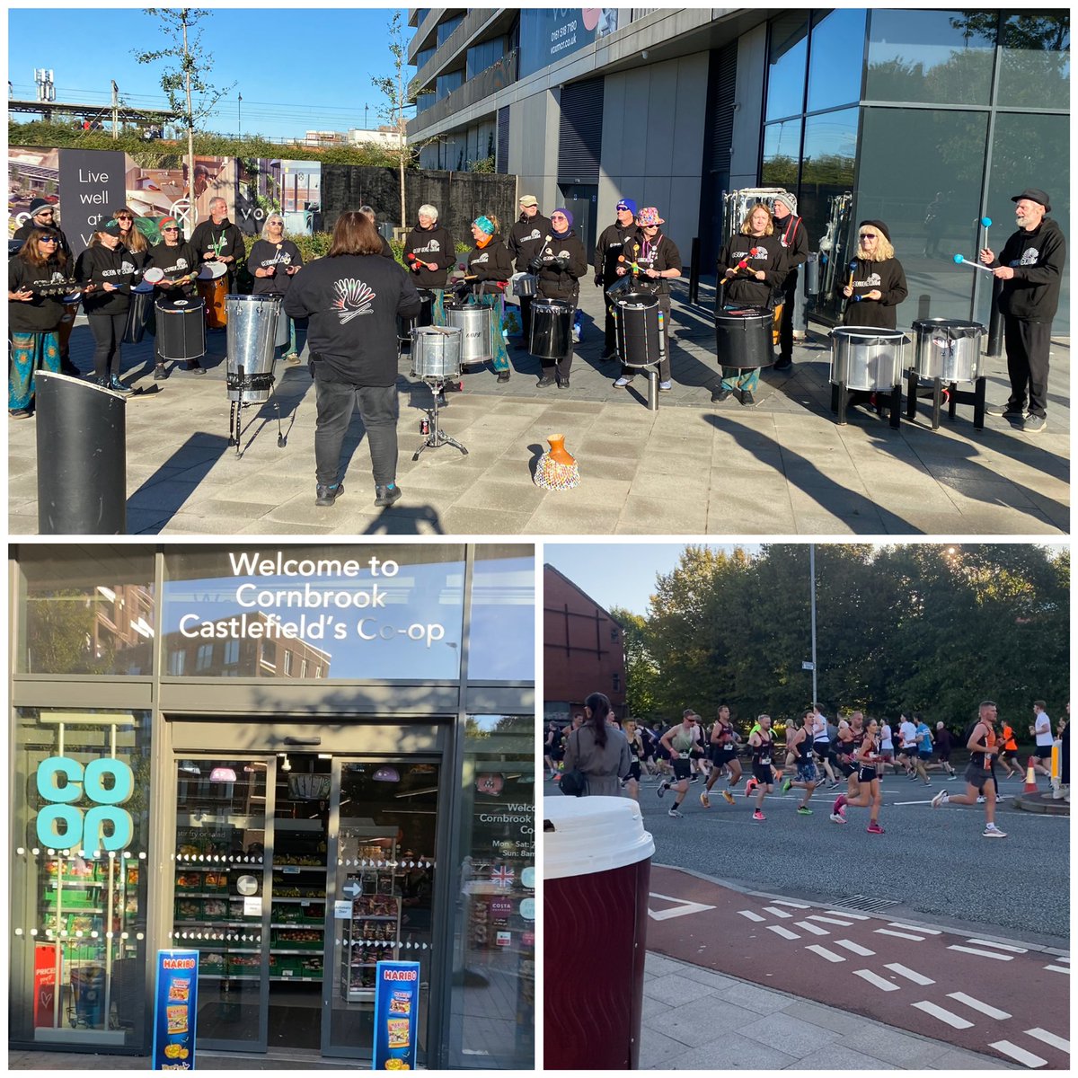 dean_smethurst's tweet photo. Half marathon in sunny Manchester this morning 🏃‍♂️ spectators loving the availability of our hot food and Bakery 😊 ☕️ 

Even the local band doing their part 🎶 fantastic turn out! #COOP #itswhatwedo @JacksonMills_ @Garywilliams119 https://t.co/YOTNRtlvGl