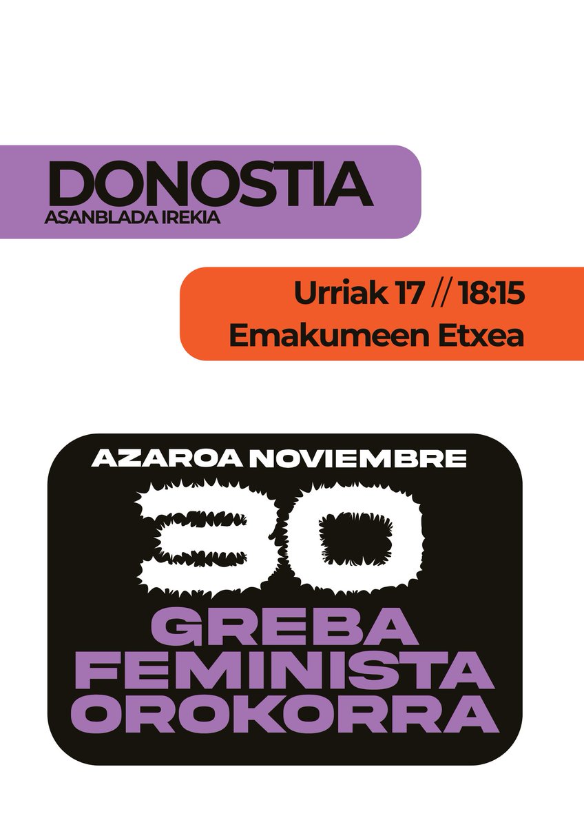 🔴Donostiako asanblada irekia🔴

#GrebaFeministaOrokorra

📅 Urriak 17
📍 Emakumeen etxea
🕠 18.15
👉🏽 Ez mistoa
<a href="/bizitzak/">DENON BIZITZAK ERDIGUNEAN</a>