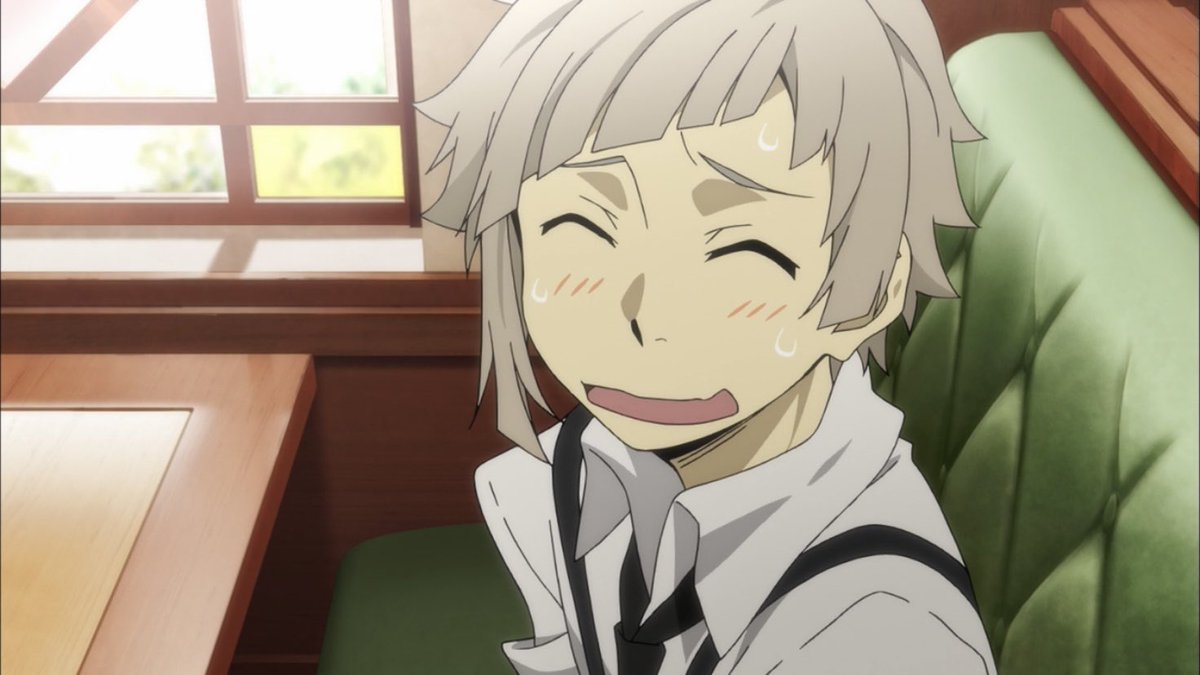 Bsdsushi's tweet photo. Atsushi and his silly little awkward smile 😭❤️ https://t.co/88Dwy1yssr