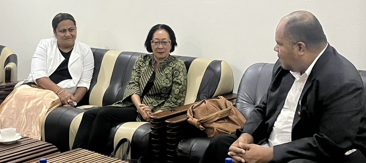 FijiNDRMO's tweet photo. The @FijiNDMO Director @SokoVasiti &amp; CCD @JNavuku received the @HeadUNDRR Ms.Mami Mizutori at Nausori Airport this evening who is on her first official visit to the region, beginning in 🇫🇯
She is expected to also be part of this year’s National Disaster Awareness Week (NDAW). https://t.co/TeTut6Unsq