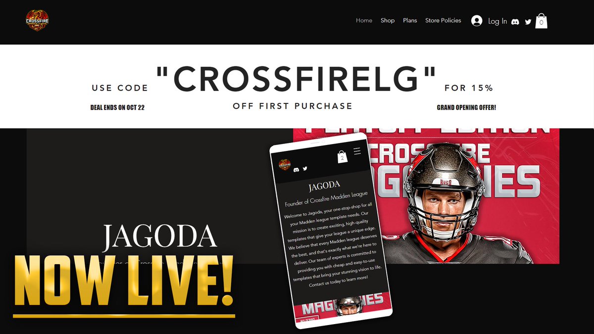 CrossfireLG #CrossfireSZN (@crossfirelg) on Twitter photo I'm excited to announce that jagoda.store IS NOW LIVE! Your one-stop-shop for all your madden league template needs!
**Use Code "CrossfireLG" to get 15% OFF your first purchase!**
#FranchiseNation // #Madden24 #leaguecrawler <a href="/EAMaddenNFL/">Madden NFL 26</a> <a href="/NeonSportz/">NeonSportz</a> <a href="/FixCFM/">Team Fix</a> I'm excited to announce that jagoda.store IS NOW LIVE! Your one-stop-shop for all your madden league template needs!
**Use Code "CrossfireLG" to get 15% OFF your first purchase!**
#FranchiseNation // #Madden24 #leaguecrawler <a href="/EAMaddenNFL/">Madden NFL 26</a> <a href="/NeonSportz/">NeonSportz</a> <a href="/FixCFM/">Team Fix</a>
