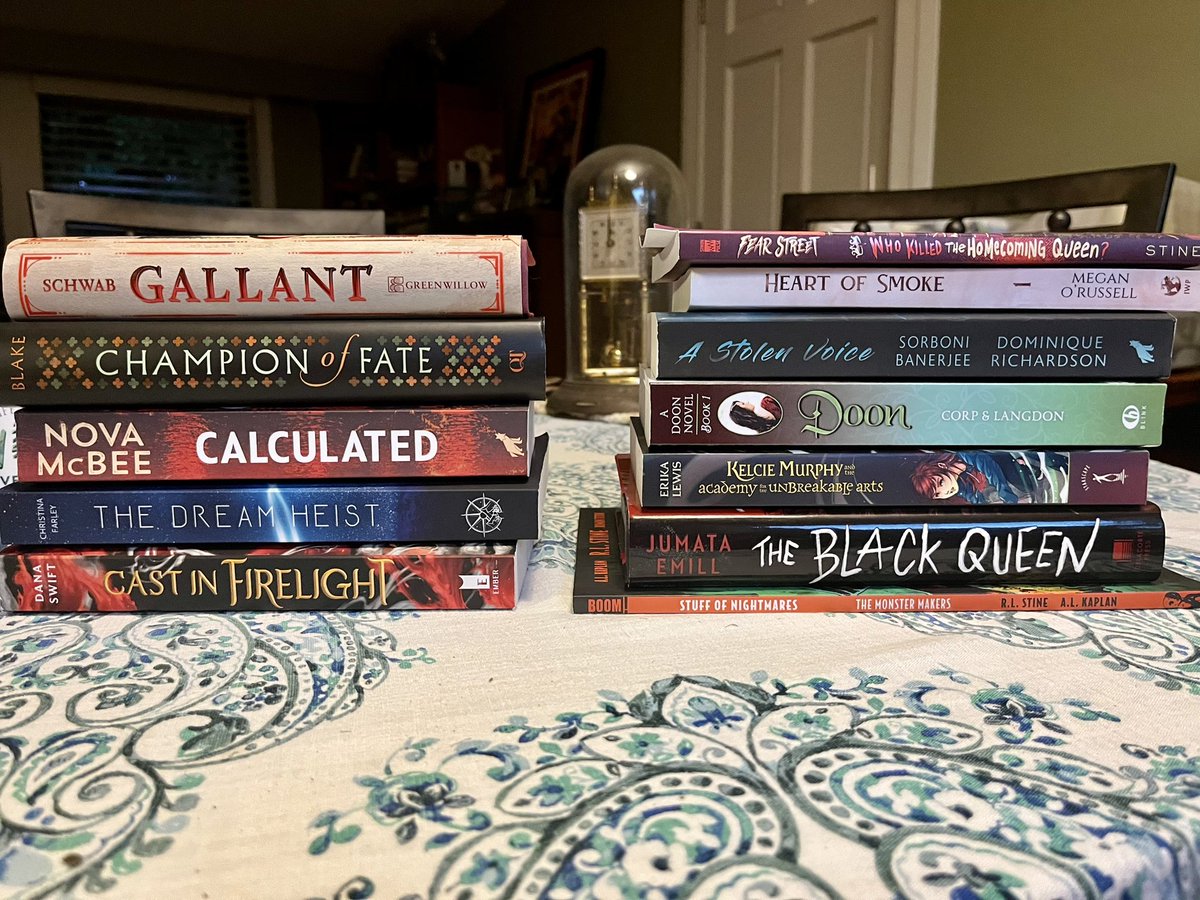 AJF185's tweet photo. My @YAbytheBay book haul! Incredible appreciation for all of the authors who stayed to chat and autograph books! My heart is full. @veschwab @KendareBlake @nova_mcbee @ChristinaFarley @swift_dana @MeganORussell @LorieLangdon @ErikaCLewis @brownboywriting https://t.co/pmqqBC2fvv
