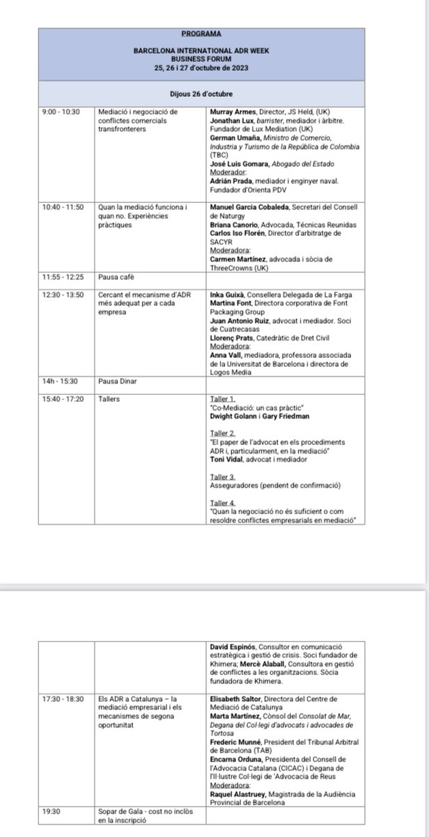 anna_arque's tweet photo. El Consulat de Mar de Barcelona @ConsolatMar presidit pel Cònsol Major @JordiDomingoGM organitza unes més que interessants jornades internacionals sobre mediació i arbritatge, 25-27 d’octubre.
• Es poden seguir per streaming prèvia inscripció
#Catalonia #ADRweek #750anysConsolat https://t.co/eJfUSpou8y