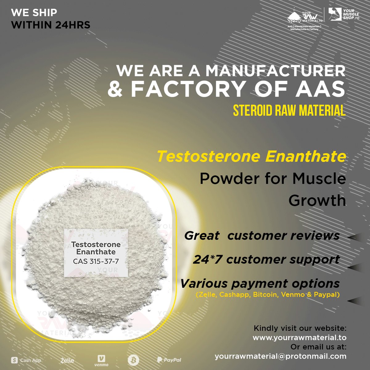yourrawmaterial's tweet photo. Test Enanthate Powder For Muscle Growth

#yourrawmaterial #aasraw #aas #rawpowder #testepowder #buyaasraw #TestEnanthate

Join Our Telegram channel Now!
https://t.co/7E3txCdXBZ

Kindly visit our website:
https://t.co/PSjWaES3DY

OR 
Email us at:
yourrawmaterial@protonmail.com https://t.co/FdUjL0aLIp