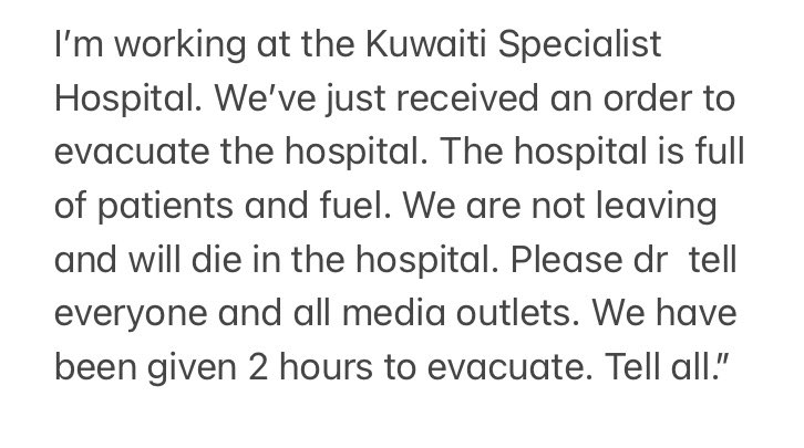 I have just received this message from a doctor at a hospital in Rafah. Israeli forces told him at 11.49 UK time that they have two hours to get out before the hospital is targeted. Rafah is in the far south of Gaza. Please share as widely as possible to stop this outrage