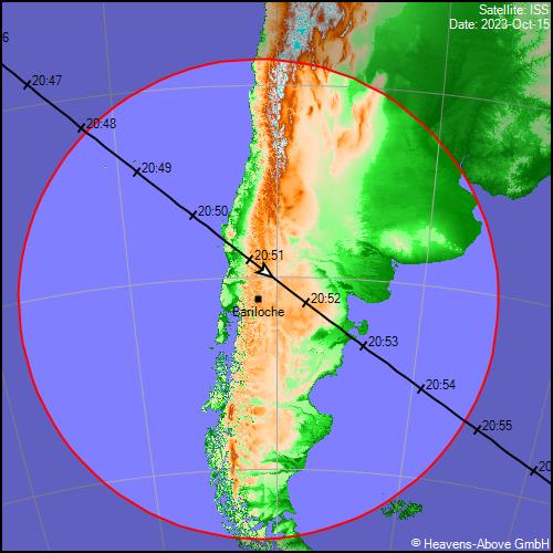 iss_alerts's tweet photo. ¡A estar atentos! En Bariloche 🇦🇷 hoy domingo 15 de octubre de 2023 se podrá ver el paso de la Estación Espacial Internacional a ojo desnudo🛰. Será desde las 20:46, cuando aparecerá por el noroeste. Luego de 10 minutos se desaparecerá por el sudeste. https://t.co/SBtyxefYNu