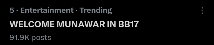Nobita_Nobby_'s tweet photo. #BiggBoss17
WELCOME MUNAWAR IN BB17 

Trending in India Right Now 😍

Retweet if you are Supporting This Trend.

#BiggBoss17 #Abhiya #Abhisha #IshaMalviya #MunawarFaruqui #AnkitaLokhande #VickyJain #AishwaryaSharma #NeilBhatt 
#AbhishekKumar #UKRiderO7 #MannaraChopra https://t.co/JoCSNDpvS0