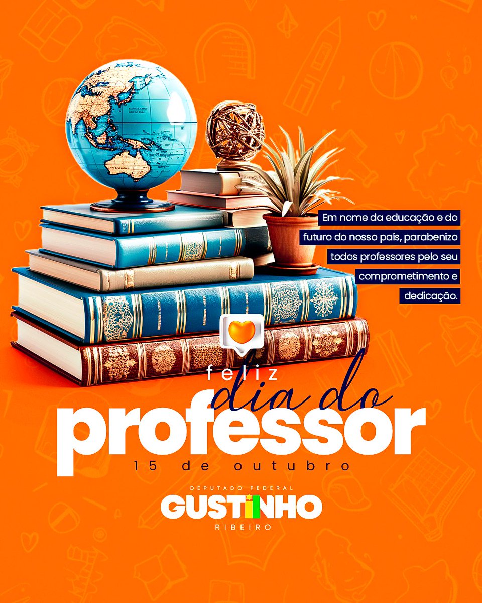 #FelizDiaDoProfessor 🧡👩🏻‍🏫👨🏽‍🏫 Em nome da educação e do futuro do nosso país, parabenizo todos professores pelo seu comprometimento e dedicação.
