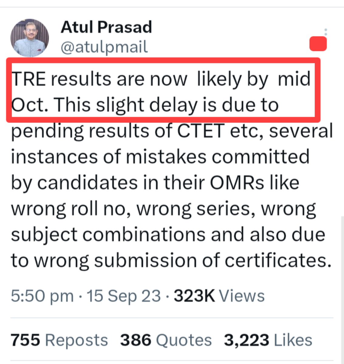 Stet2019_v's tweet photo. आदरणीय @atulpmail 🙏!
आप पर जो भरोसा है, विश्वास है... उसे टूटने मत दें!
#Mid_October ,ये दोनों word हम सभी के दिमाग़ में छप चुका है!
#BPSC_TRE_RESULT 9-12 जारी करें अथवा कोई update दें!
अभ्यर्थियों के मनोस्थिति को समझें और रिज़ल्ट प्रकाशित करें! https://t.co/j9iNa1JUyD
