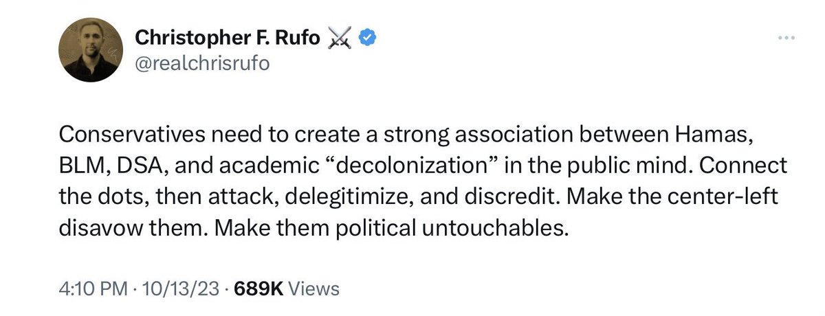 This grifter always says the quiet part out loud for those too dumb to read between the lines. He created the CRT panic. Now he’s working to connect terrorists to academia. Share this. Put it on all your socials. He did it once. I’m positive he can do it again.