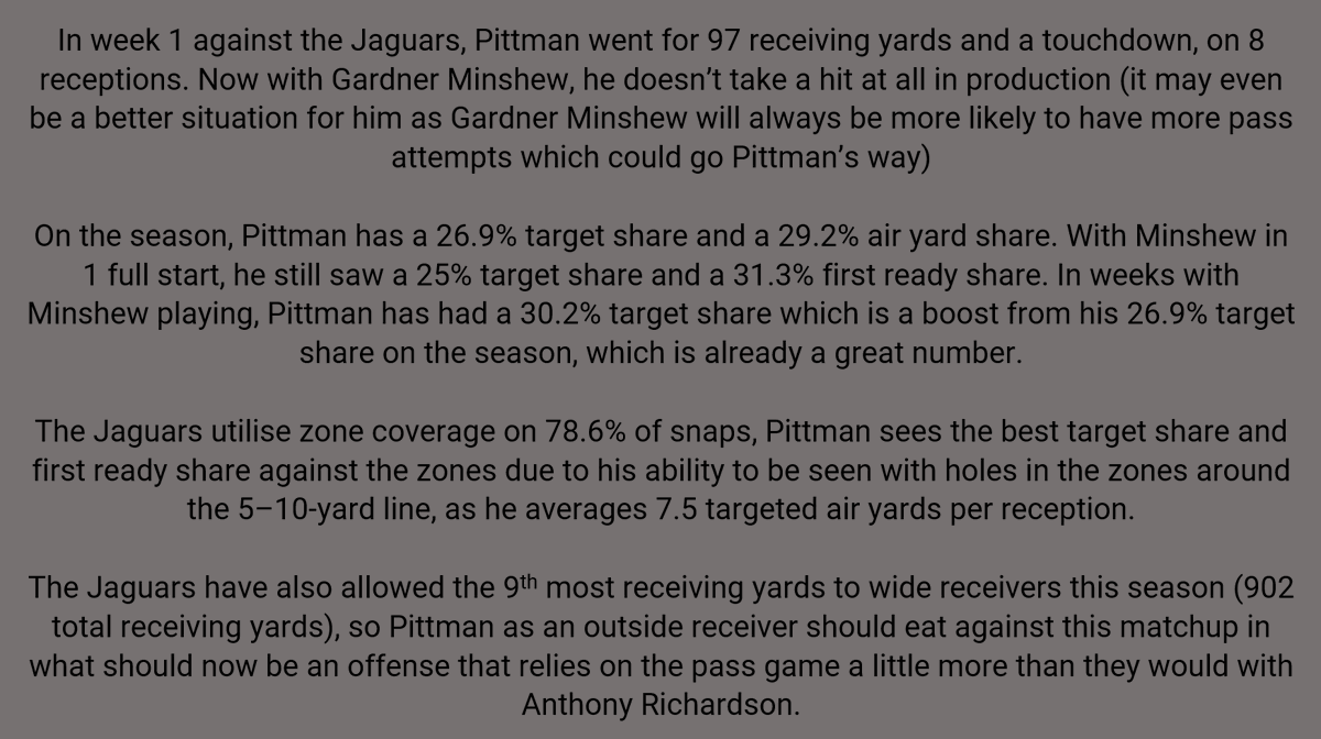 Hugo_Bets's tweet photo. 🏈WEEK 6 NFL BEST BET🏈
2U - MICHAEL PITTMAN O59.5 Receiving Yards

Write up below ✍️

#NFL #PlayerPropBets #PlayerProp #NFLPicks #NFLDFS #NFLBets #NFLPlayerProp #MichaelPittman #ColtsNation #ForTheShoe https://t.co/KB3t8fJhlg