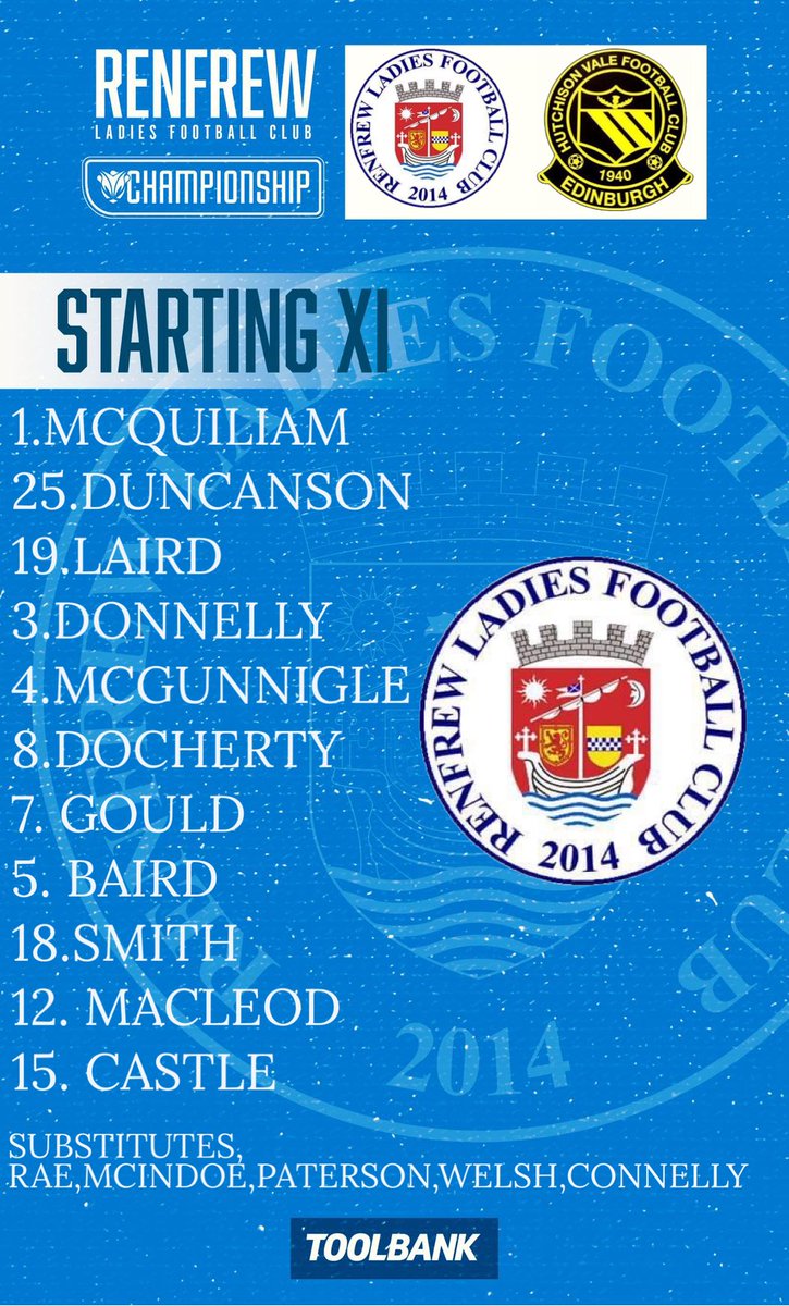 RenfrewLadiesFC (@renfrewladiesfc) on Twitter photo Today’s starting lineup to face <a href="/HutchieValeWFC/">Hutchison Vale Women</a>.
Big shoutout to <a href="/maxinewelshx/">Maxine Welsh</a> who comes into the squad for her first competitive game in over 4 years 💪💪
#Renfrew 🔵⚪️ Today’s starting lineup to face <a href="/HutchieValeWFC/">Hutchison Vale Women</a>.
Big shoutout to <a href="/maxinewelshx/">Maxine Welsh</a> who comes into the squad for her first competitive game in over 4 years 💪💪
#Renfrew 🔵⚪️