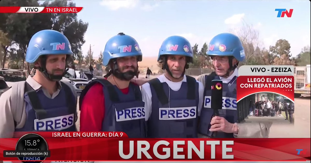 Extraordinaria cobertura de la guerra de Israel del equipo de "Todo Noticias"-TN. Estamos muy orgullos de nuestros compañeros Nelson Castro, Julian Obaya, Martín Magaldi y el equipo logístico local con "Manu" y Matias P.