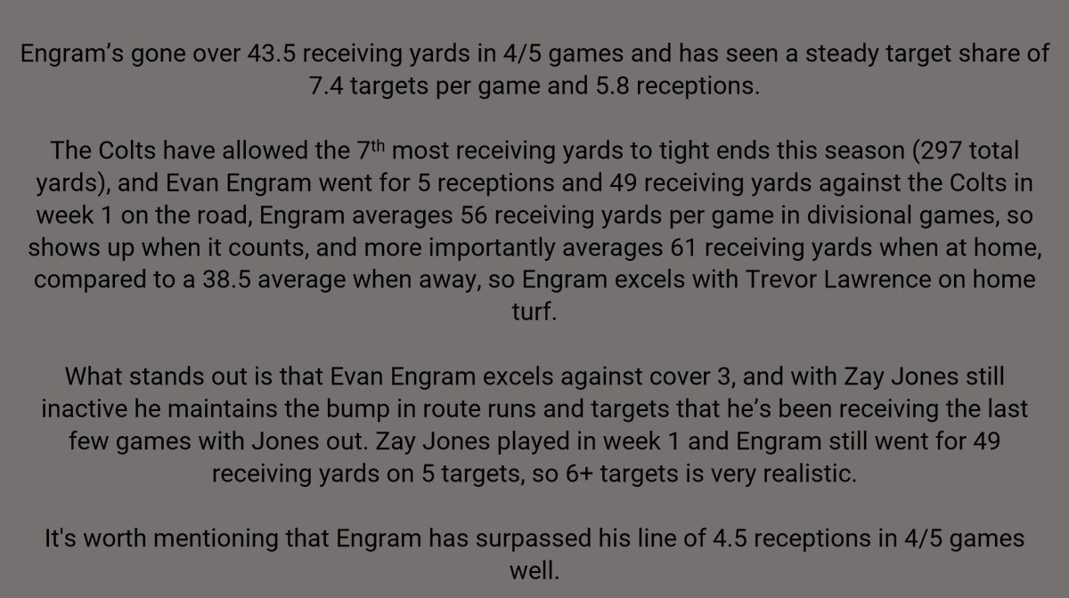 Hugo_Bets's tweet photo. 🏈WEEK 6 NFL BEST BET🏈
2U - EVAN ENGRAM O43.5 Receiving Yards

Write up below ✍️

#NFL #PlayerPropBets #PlayerProp #NFLPicks #NFLDFS #NFLBets #NFLPlayerProp #EvanEngram https://t.co/ACiAHGofA3