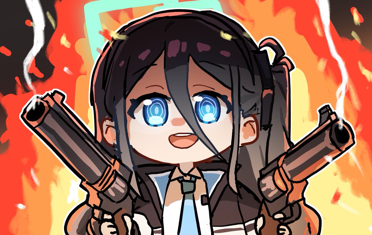 aris (blue archive) 1girl weapon gun dual wielding solo holding blue eyes  illustration images