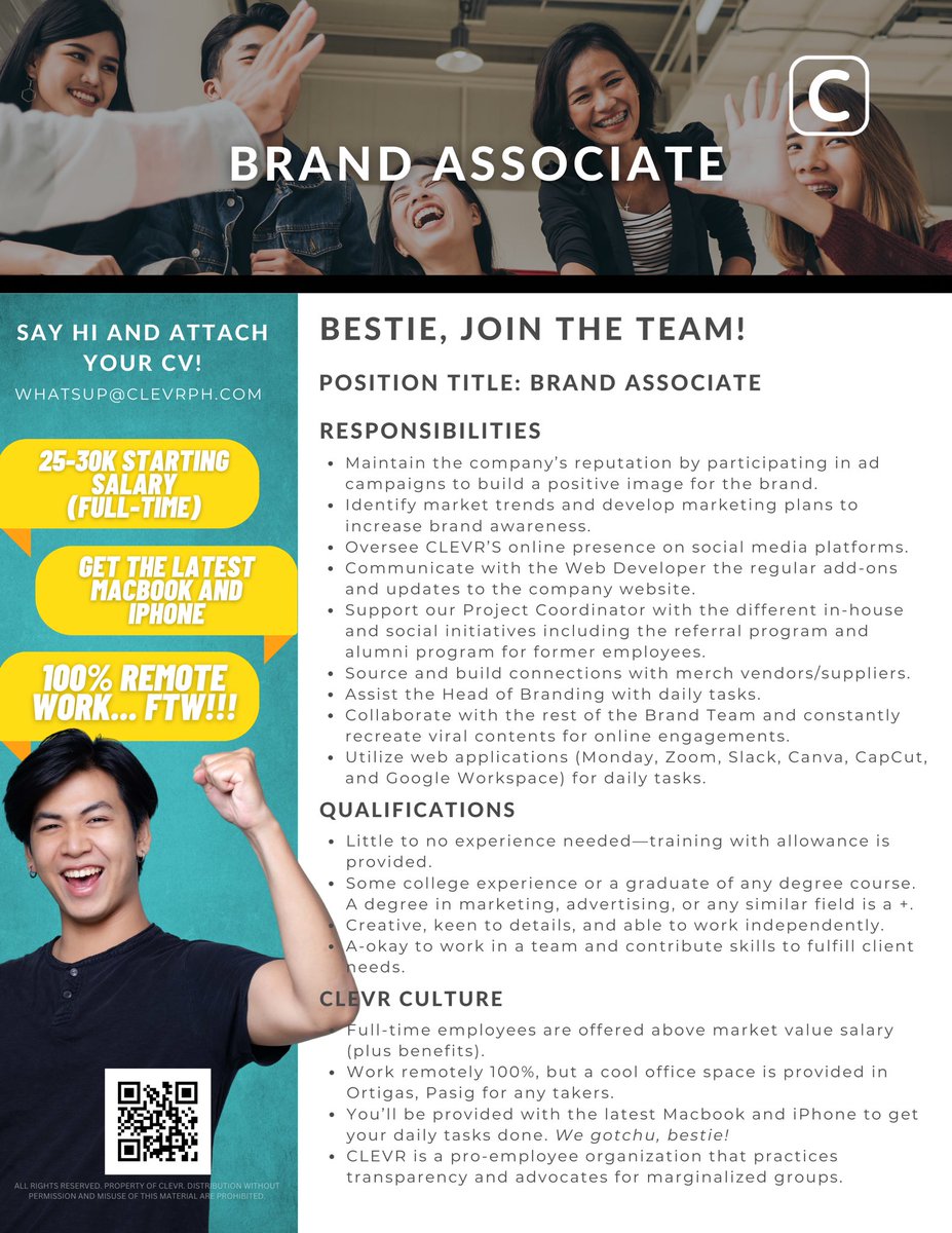 ClevrPH's tweet photo. Besh! Why only wish for an iPhone15 Pro Max when you can have a new career to go with it, ‘di ba? Join the team! #CYOURFUTURE https://t.co/tEsJ4E0Zwc