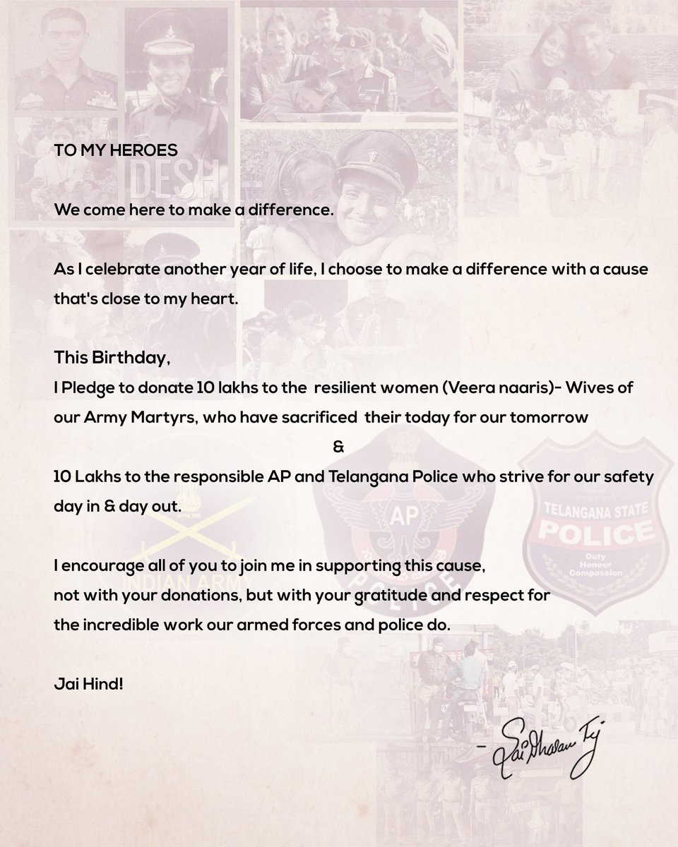 IamSaiDharamTej's tweet photo. Exercising my responsibility &amp; Paying respect to the ones who sacrifice their today for our tomorrow, EVERYDAY 🙋‍♂️

Thank you Indian Army, A P Police &amp; Telangana Police &amp; their ever sacrificing families.

@adgpi
@TelanganaCOPs @APPOLICE100 https://t.co/tHM6RkTER8