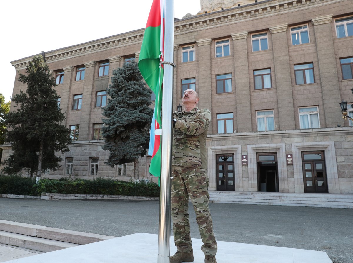 Ilham Aliyev raised the National Flag of Azerbaijan in Khankendi city and delivered a speech.