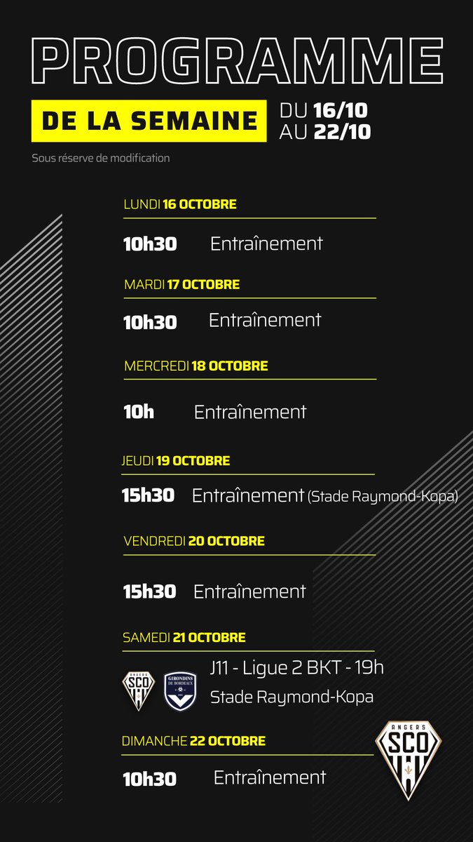 La semaine d’entraînement de vos Noir&amp;Blanc avec la réception des <a href="/girondins/">FC Girondins de Bordeaux</a> samedi à 19h dans le cadre de la 11e journée de <a href="/Ligue2BKT/">Ligue 2 BKT</a> 👊