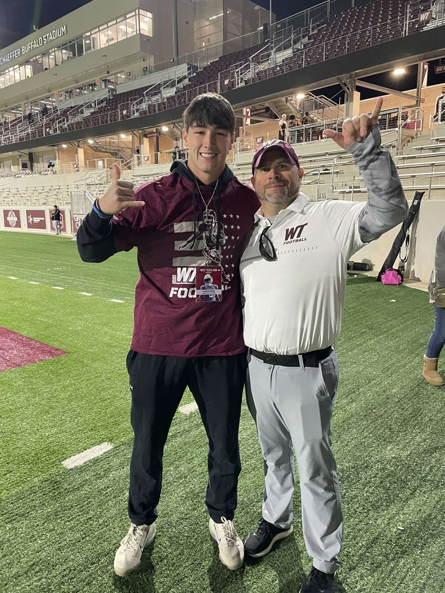 Kaden_wise24's tweet photo. I wanted to thank @CoachJoshLynn and @BrianMVaughn for having me out on a gameday visit to watch @WTAMUFootball on their homecoming. The atmosphere and energy of the entire campus was ecstatic the entire day. Top tier facilities and amazing people! Thank you for the experience! https://t.co/9qZETqAFBb