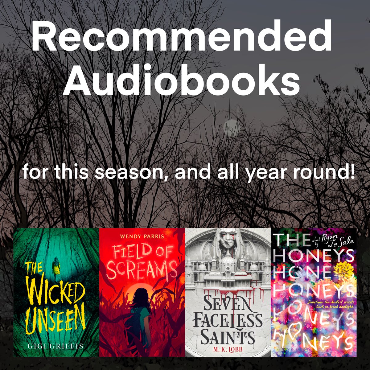I enjoyed these 4 audiobooks earlier this year. 

They're perfect for this spooky, Halloween season, or any time you'd like a suspenseful, spine-tingling, hair-raising read!

#BookTwitter #LibraryTwitter #RecommendedBooks #BookRecommendations