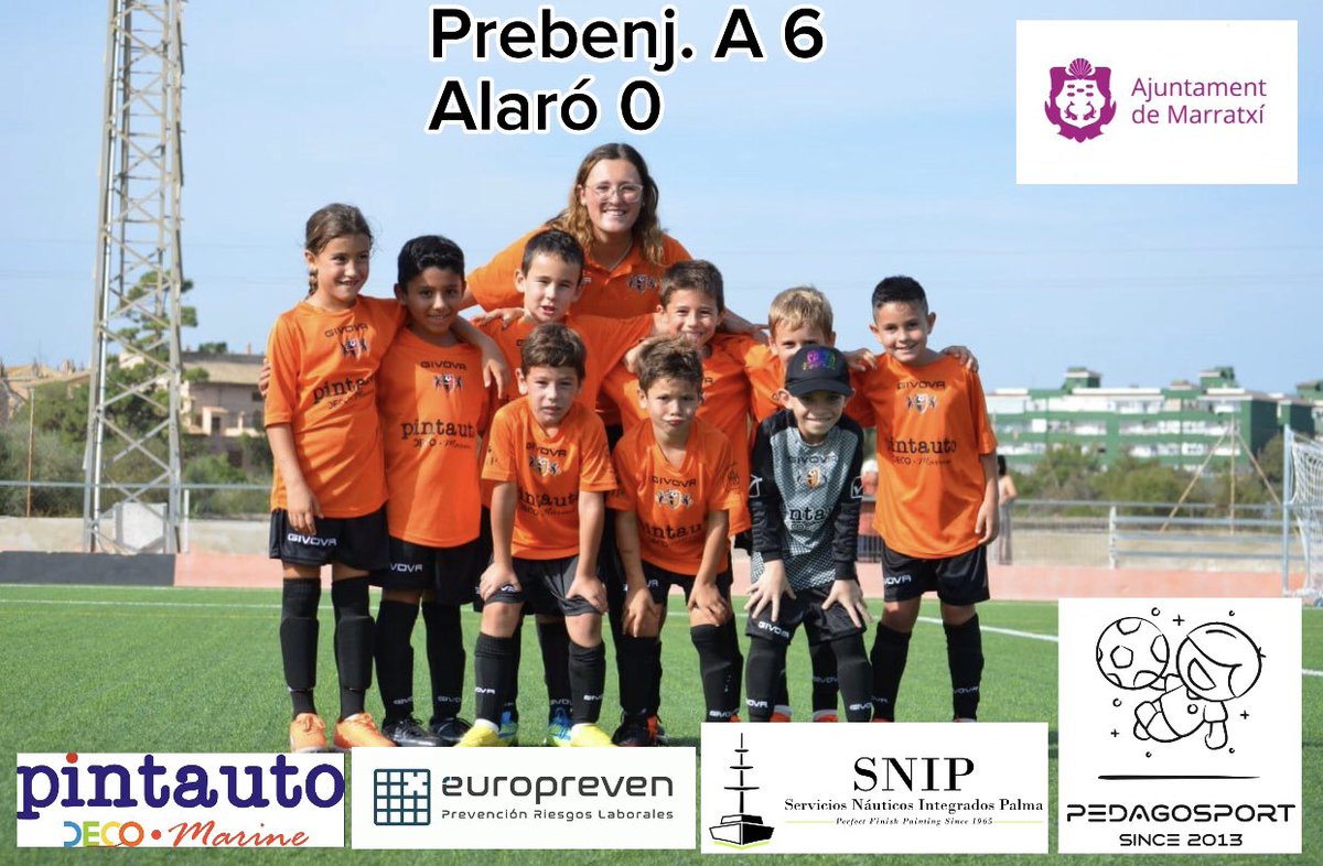 El prebenjamin A arranco en liga con una gran victoria por 6 a 0 frente Alaró. 💪🏽⚫️🟠💪🏽. @pintauto_mallorca @europreven <a href="/snipalma/">SERVICOS NÁUTICOS INTEGRADOS PALMA SL</a> <a href="/pedagosport/">Pedagosport</a> @ajmarratxi