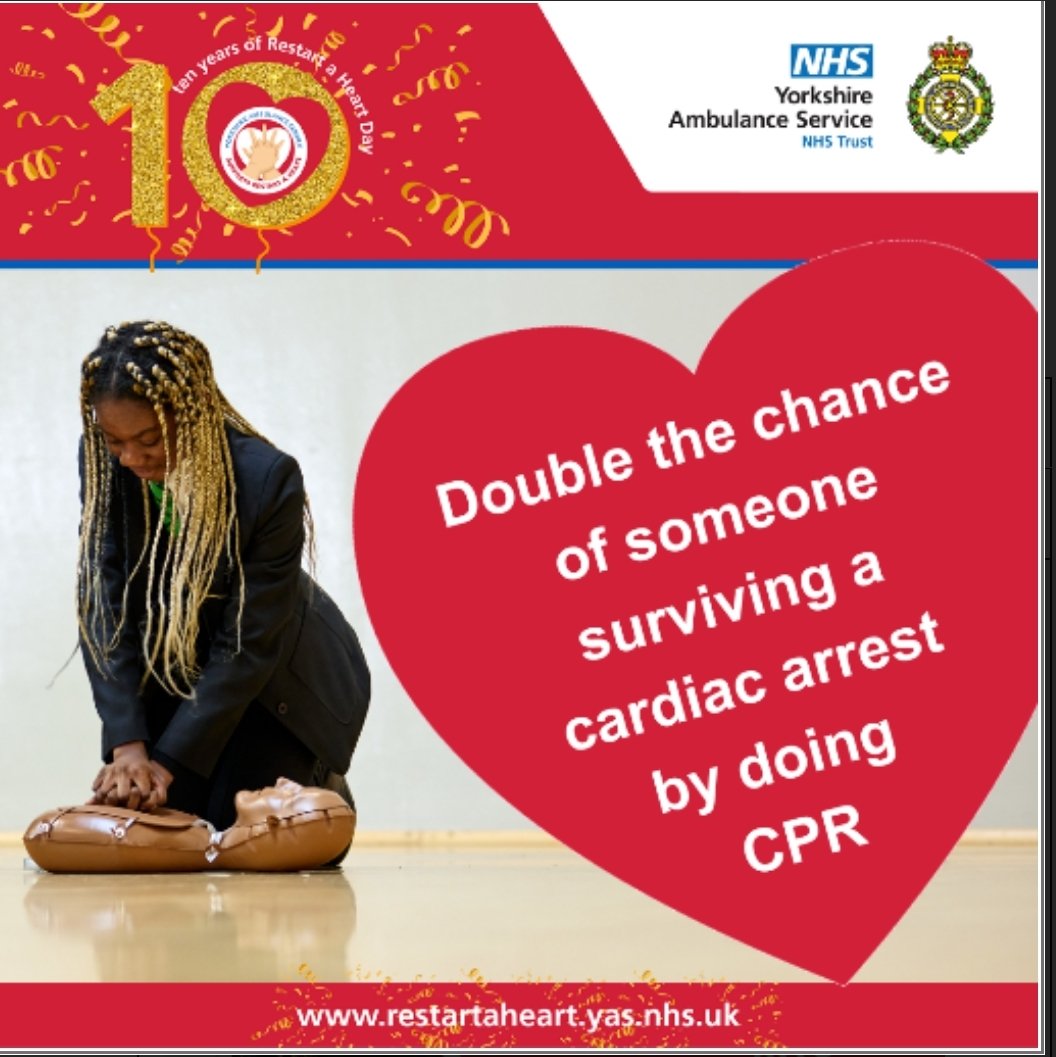 <a href="/YorksAmbulance/">Yorkshire Ambulance</a> staff and volunteers will teach CPR to more than 35,000 students at secondary schools on Monday 16 October 2023 to mark 10 years of #RestartaHeart Day in Yorkshire. Do you have the skills to save a life? Find out where you can learn at restartaheart.yas.nhs.uk/about/where-ca…