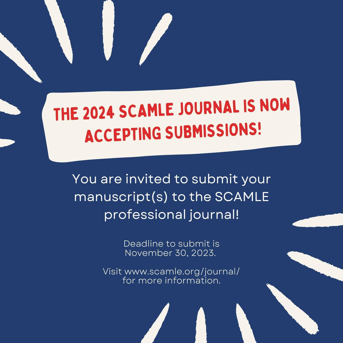 The_SCAMLE's tweet image. It&apos;s time to submit your manuscript for the 2024 SCAMLE Journal! 📖🍎

Classroom teachers, administrators, teacher educators, pre-service teachers, graduate students, and researchers are invited to submit manuscripts to the SCAMLE Journal.
