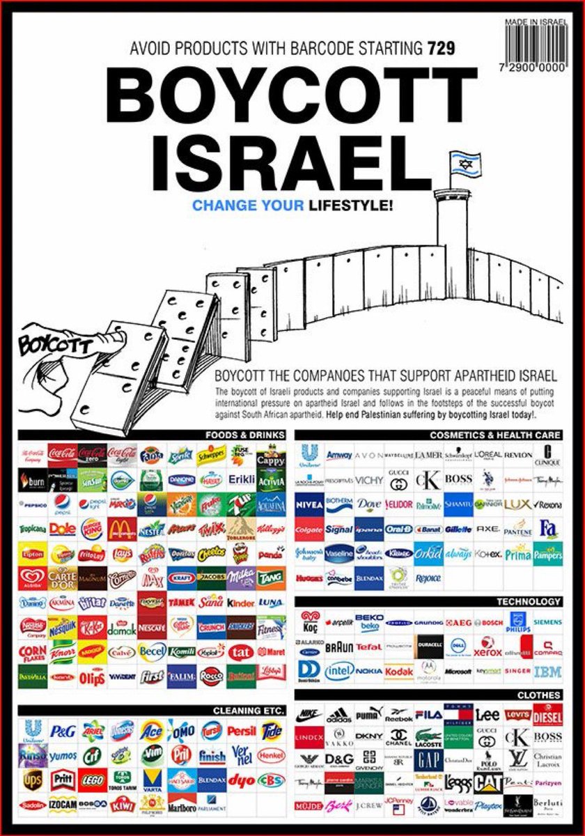 It’s time to do little things to make big impacts I call upon all my friends and family to choose an alternative choice instead of these Zionists Israel’s products.

The least we can do to support our brother and sisters.

         🇵🇸🇵🇸🇵🇸🇵🇸
☝🏽🏴🏴🏴🏴🏴☝🏽
#boycottisreal