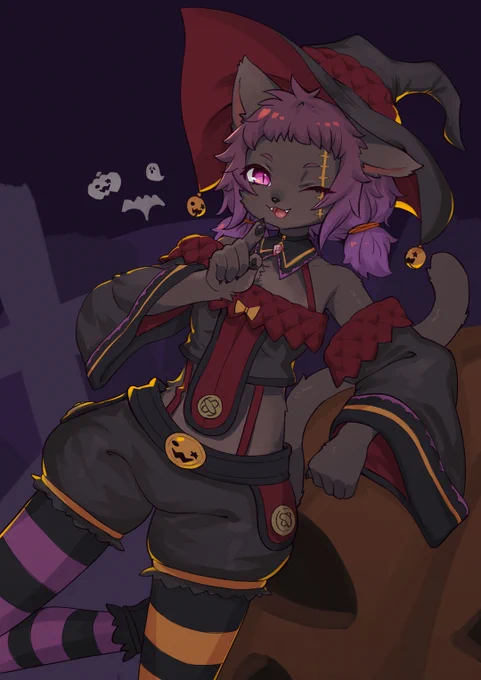 かまぼこ目黒猫ちゃんのハロウィン衣装 