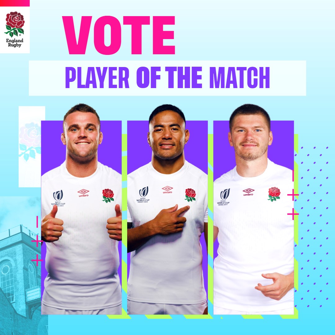 EnglandRugby's tweet photo. So many stand-out performers, but who gets your vote?

Pick your 𝐩𝐥𝐚𝐲𝐞𝐫 𝐨𝐟 𝐭𝐡𝐞 𝐦𝐚𝐭𝐜𝐡 via the link below 👇