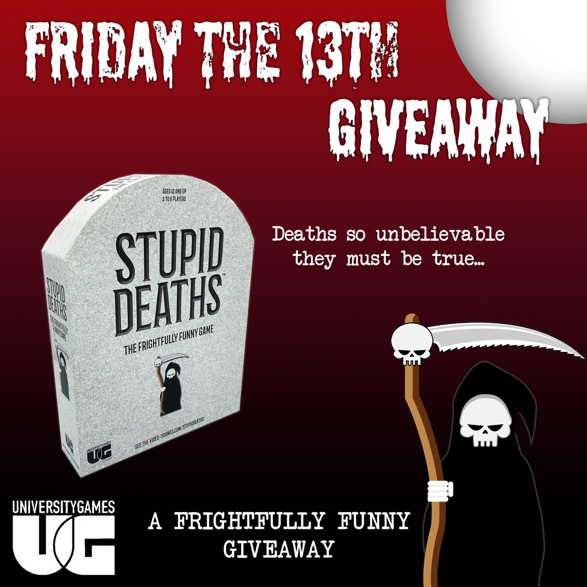 ugames_uk's tweet photo. Stupid Deaths Giveaway🪦💀👻
For a chance to win this frightfully funny board game
• Follow 
• RT with #StupidDeathsGiveaway
Closes 8pm 17/10/2023 UK Only, Full T’s&amp;C’s on FB &amp; IG
#Giveaway #win #Halloween2023 https://t.co/5bH6lxQ198