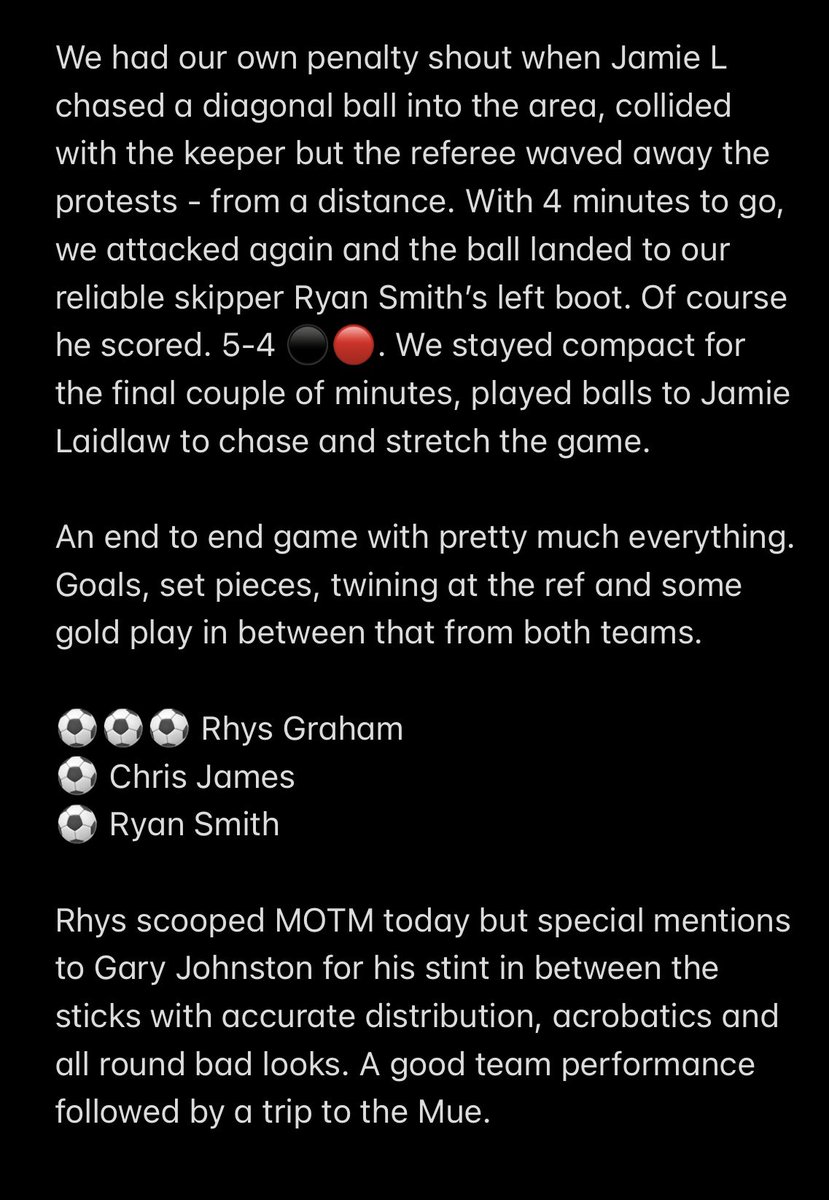 DalstonBR2000's tweet photo. @Ryansmith_251 wanted a match report three week ago but I couldn’t be arsed. I’ve pulled out all the stops to make it happen this week 👇 

⚽️⚽️⚽️ @RhysGraham44
⚽️ @chrisjamesCJ91
⚽️ @Ryansmith_251
🎖️@RhysGraham44

Thanks to Gary Johnston for filling in at GK

#WeAreDalston https://t.co/jqd58H2Nxf