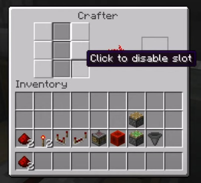 Screenshot of the Minecraft crafter UI from Minecraft Live