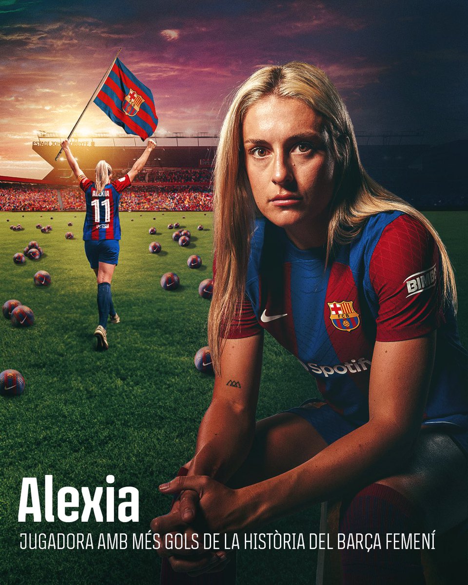 FCBfemeni's tweet photo. 𝓐𝓵𝓮𝔁𝓲𝓪, màxima golejadora del Barça femení. ⚽️ 𝓔𝓷𝓱𝓸𝓻𝓪𝓫𝓸𝓷𝓪, 182 gols ⚽️ https://t.co/kryvqCqz5C