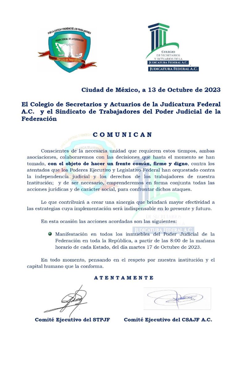 FranciscoBurgoa's tweet photo. Todos los trabajadores del Poder Judicial de la Federación tiene el legítimo derecho de ejercer acciones y de manifestar su inconformidad ante el inminente recorte al presupuesto del #PJF por @DiputadosMorena y la consecuente afectación de sus derechos adquiridos.

Claro, además de que será un ataque a la independencia, autonomía y funcionamiento del PJF.

Recordemos: Morena quiere "obradorizar" al Poder Judicial y no lo debemos de permitir.

#ColegioPJF #STPJF #ColegasPJF #NoticiasPJF