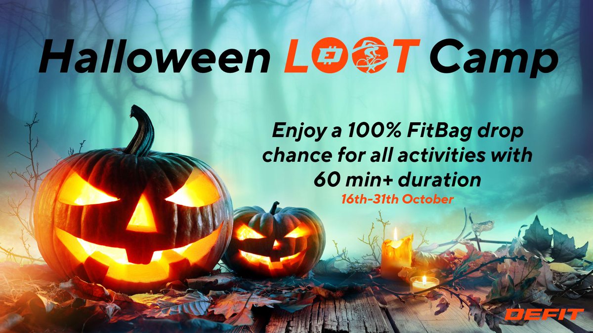 🎃 Halloween LOOT Camp 🎃

🗓 16th- 31th OCT

Autumn has arrived but no reason to get lazy 🫵

To keep up the drill and to keep the #community in motion, #DEFIT is sending you to the Loot Camp 👻

1️⃣ FitBags

100% drop chance for all activities with 60 min+ duration 💯

Best