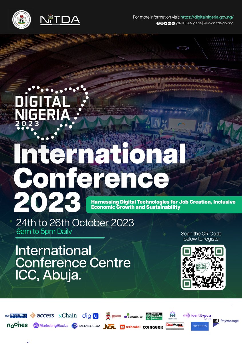 NITDANigeria's tweet photo. HAVE YOU REGISTERED?

Join us at the upcoming Digital Nigeria International Conference, where visionaries and innovators will converge to discuss the future of technology and its impact on our great nation.

Save the date: 24th - 26th October, 2023, and stay tuned for more updates as we explore the digital frontier together!

Visit: https://t.co/peSMDP2mjq for registration and more details

#DigitalNigeria2023