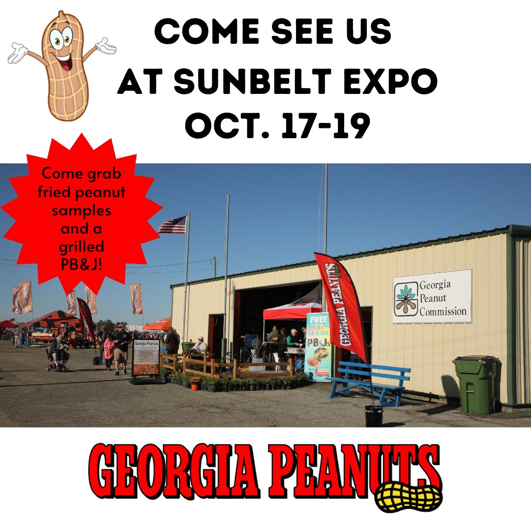 The Georgia Peanut Commission will be attending Sunbelt Expo Oct. 17-19 in Moultrie, Ga. Make sure to stop by for some fried peanuts and grilled PB&amp;J sandwiches! 🥜🥜🥜#agexpo #gapeanuts #peanutpower #eatmorepeanuts