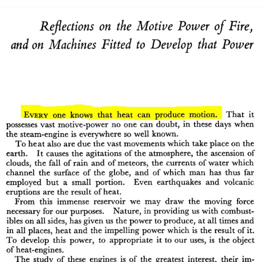 SteinbockGroup's tweet photo. Sadi #Carnot believed in caloric theory (heat is a fluid). #Clausius knew of Carnot's 1824 book prior to formalizing #entropy some 40 years later. Did Carnot know the efficiency equation eta=1-Tc/Th? Not so clear to me, although he writes about the trends. Any experts? https://t.co/YIbWyz3kti