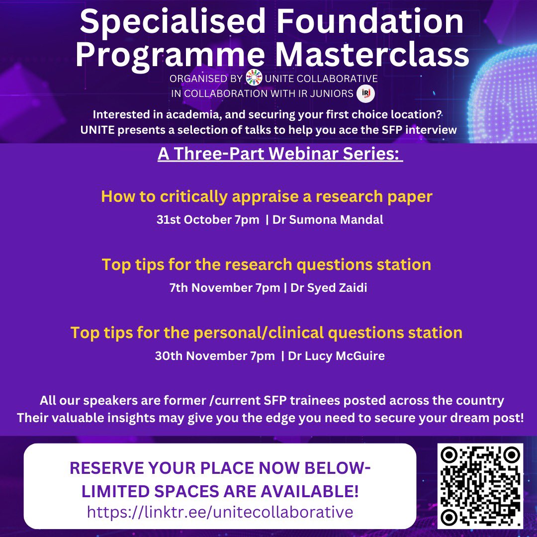 IRadResearch's tweet photo. 💭Planning on applying for the SFP? 

📣Introducing our latest 3 part webinar series - SFP Masterclass - In collaboration with @IR_juniors 
 
Gain valuable insight from SFP trainees and secure your dream post

🔗Sign up now at https://t.co/UVtCwsFlWS https://t.co/FO36A8uLm6
