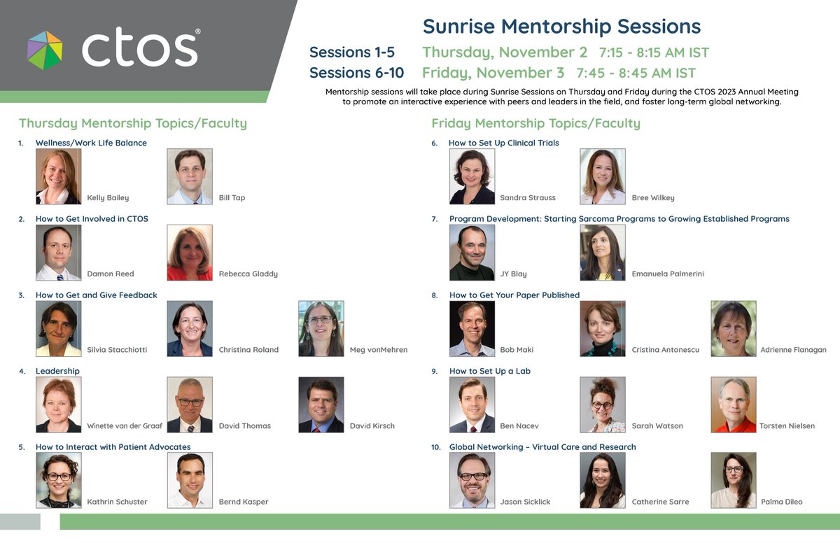 Join us for the #CTOS2023 Sunrise Mentorship ☕️Sessions in Dublin Nov 2&amp;3 
How to set up Clinical Trials, Giving Feedback to Starting your own Lab - great opportunity to network with #sarcoma experts!