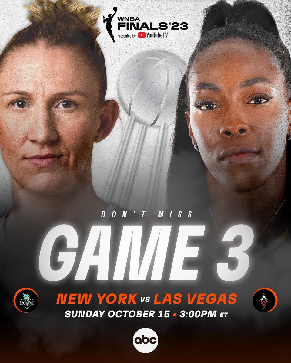 Game 3 ⬇️

Will the <a href="/nyliberty/">New York Liberty</a> force a Game 4? Or can the <a href="/LVAces/">Las Vegas Aces</a> complete the 3-0 series victory to become back-to-back WNBA Champions?

Tune in at 3pm/ET on ABC for the #WNBAFinals presented by <a href="/YouTubeTV/">YouTube TV</a> to find out