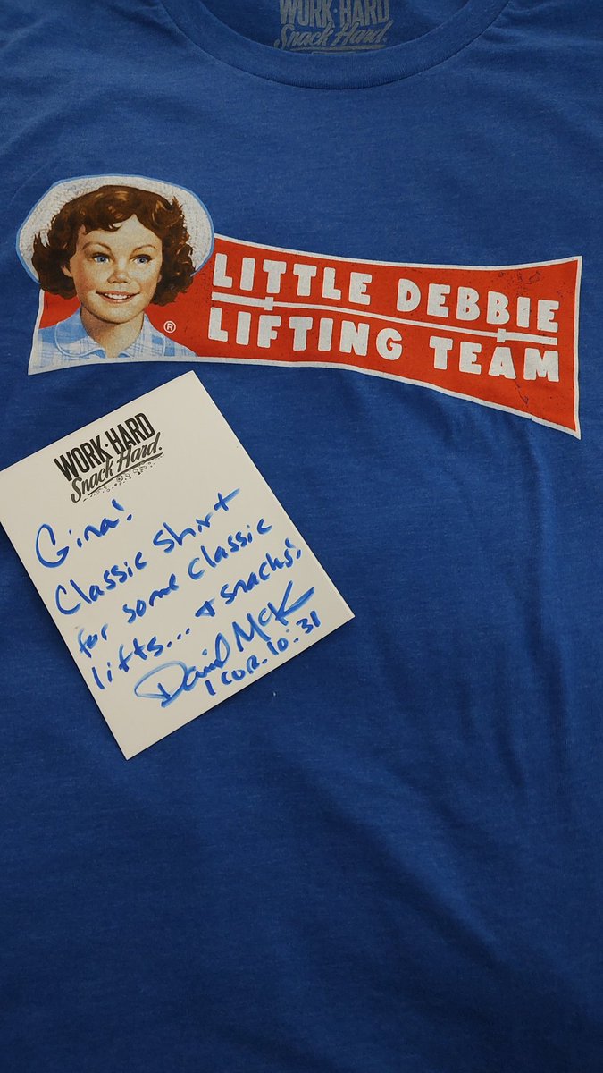 RobbinsNation's tweet photo. My wife is awesome! I have been wanting this T-shirt for a while! #WorkHardSnackHard @DanielMcKim https://t.co/jEUcvMxsfe