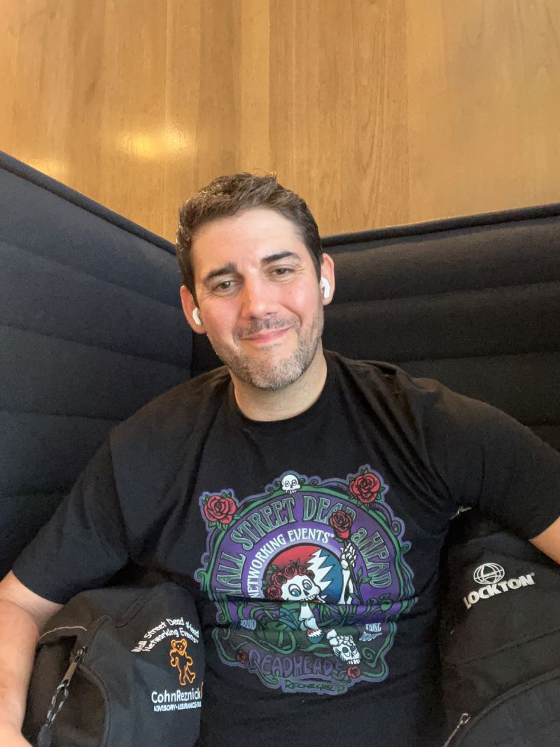 Jon Egan on his way back from a conference representing in his 2023 WSDaH @reonegro tshirt, @WSDaH @CohnReznick backpack and his company @Lockton! Way to represent! #insurance #gratefuldead #networking
