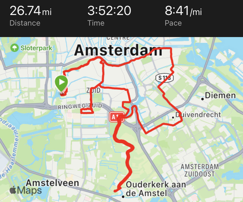 rinanfafan's tweet image. Garmin watch a little out of sync but chuffed with my #amsterdammarathon run this morning..a PB, five minutes faster than my previous marathon best..#trainingrewards #goals