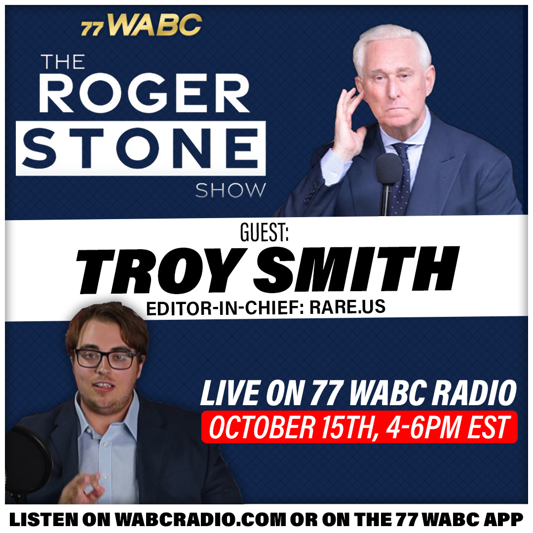 TODAY ON THE ROGER STONE SHOW:

<a href="/Rare/">Rare</a>  Editor-in-Chief Troy Smith (@launchliberty76) joins The Roger Stone Show on WABC Radio to Talk About RFK’s Independent Campaign for President!

Tune in from 4-6PM EST: 770 on the AM Dial in the NY-NJ-CT Area, or on wabcradio.com